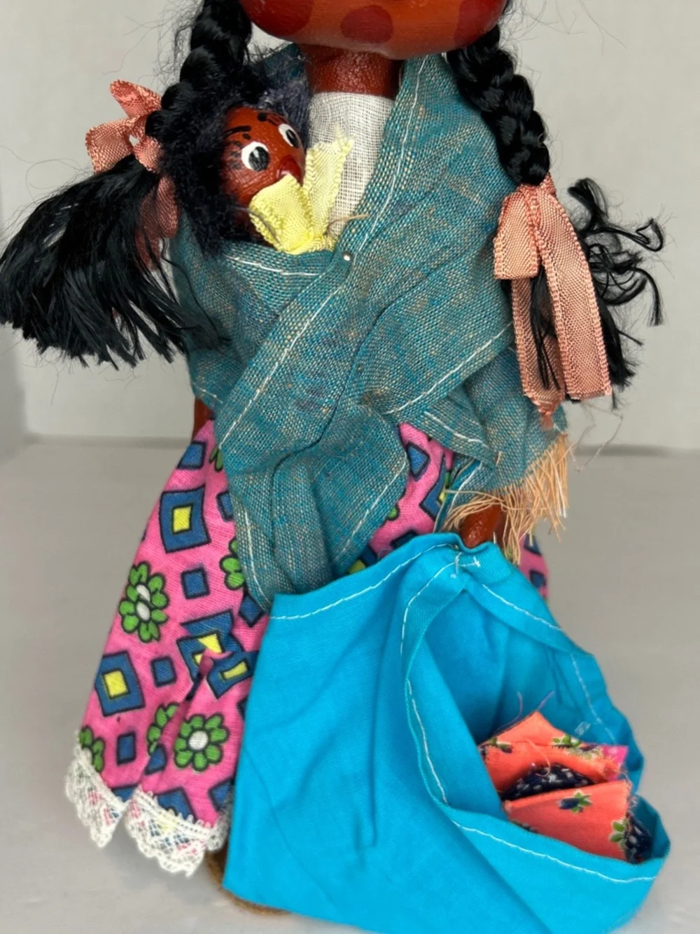 VTG Mexican Doll Mother w / Papoose Child Peddler Folk Art Handmade Rare 10